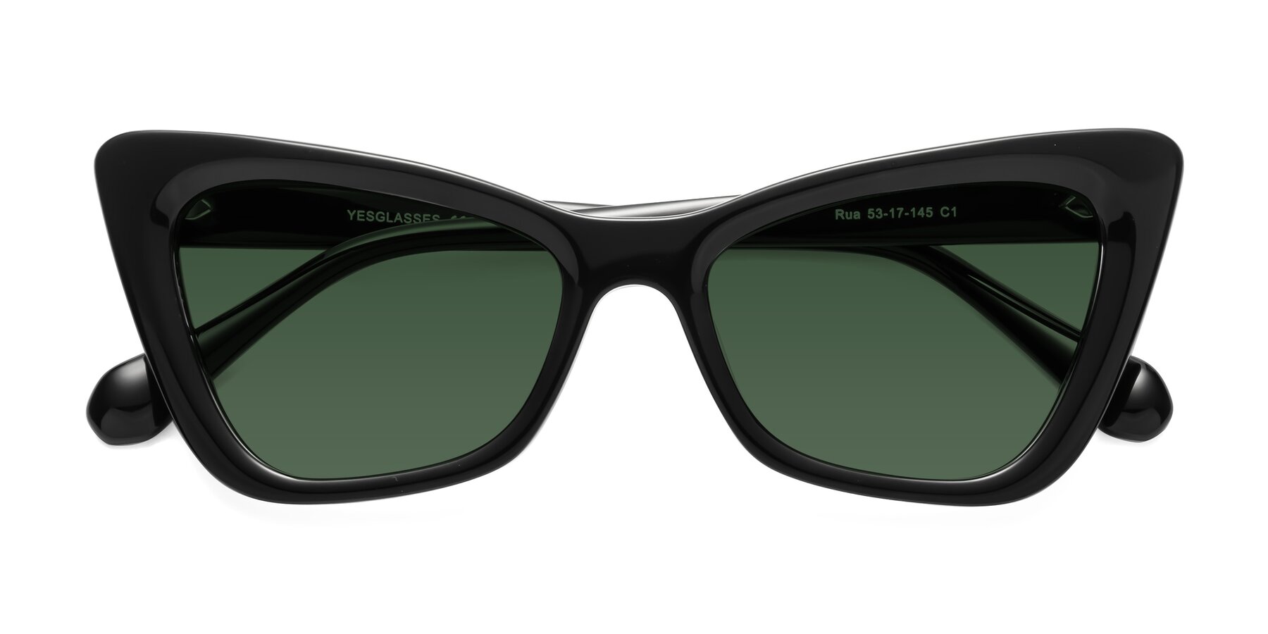 Folded Front of Rua in Black with Green Tinted Lenses