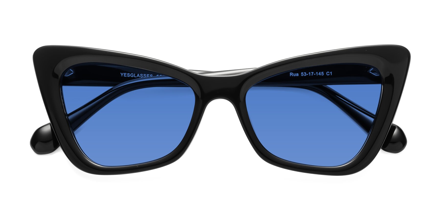 Folded Front of Rua in Black with Blue Tinted Lenses