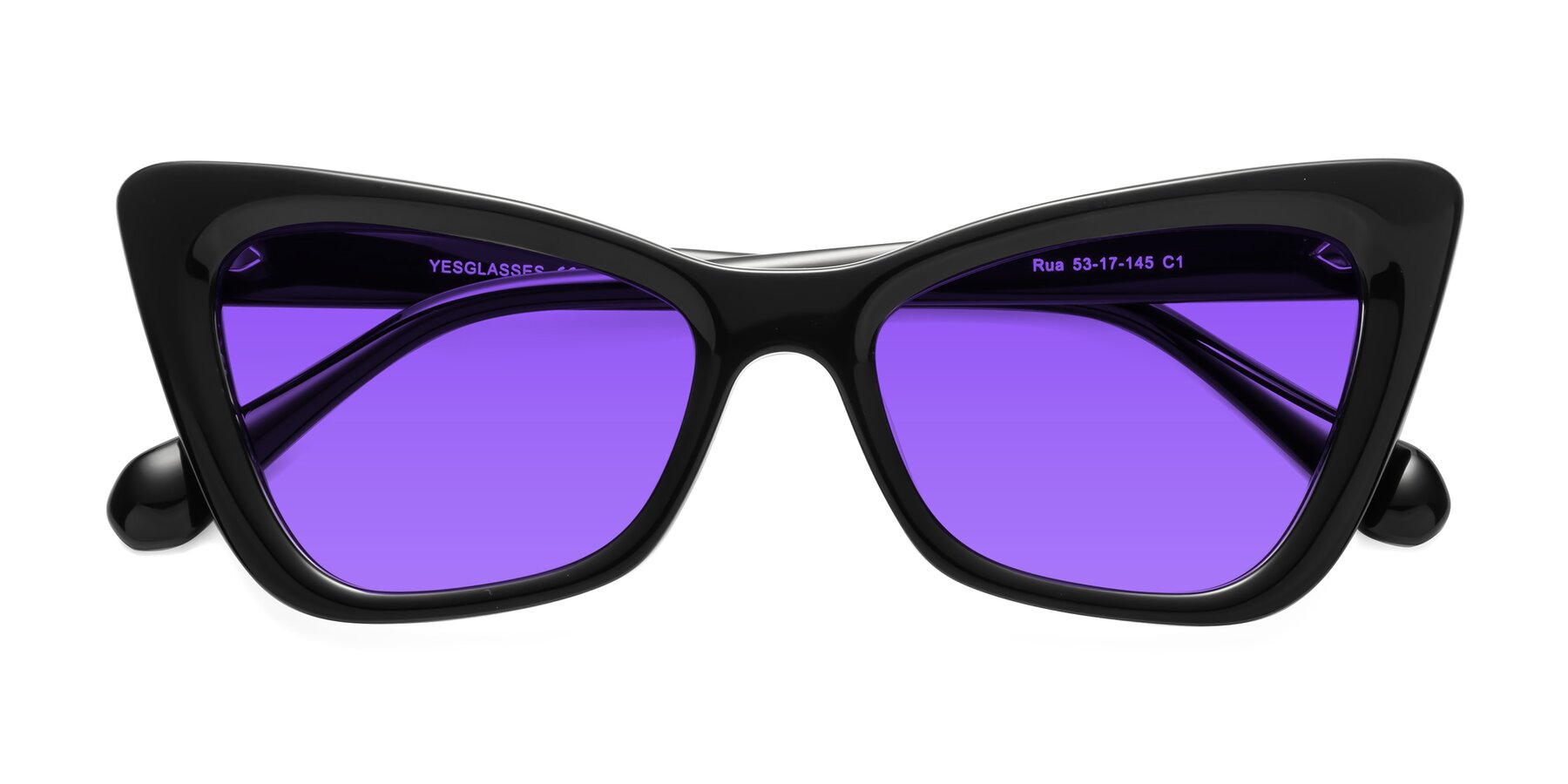Folded Front of Rua in Black with Purple Tinted Lenses
