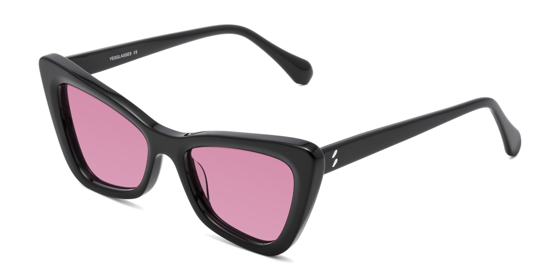 Angle of Rua in Black with Medium Wine Tinted Lenses