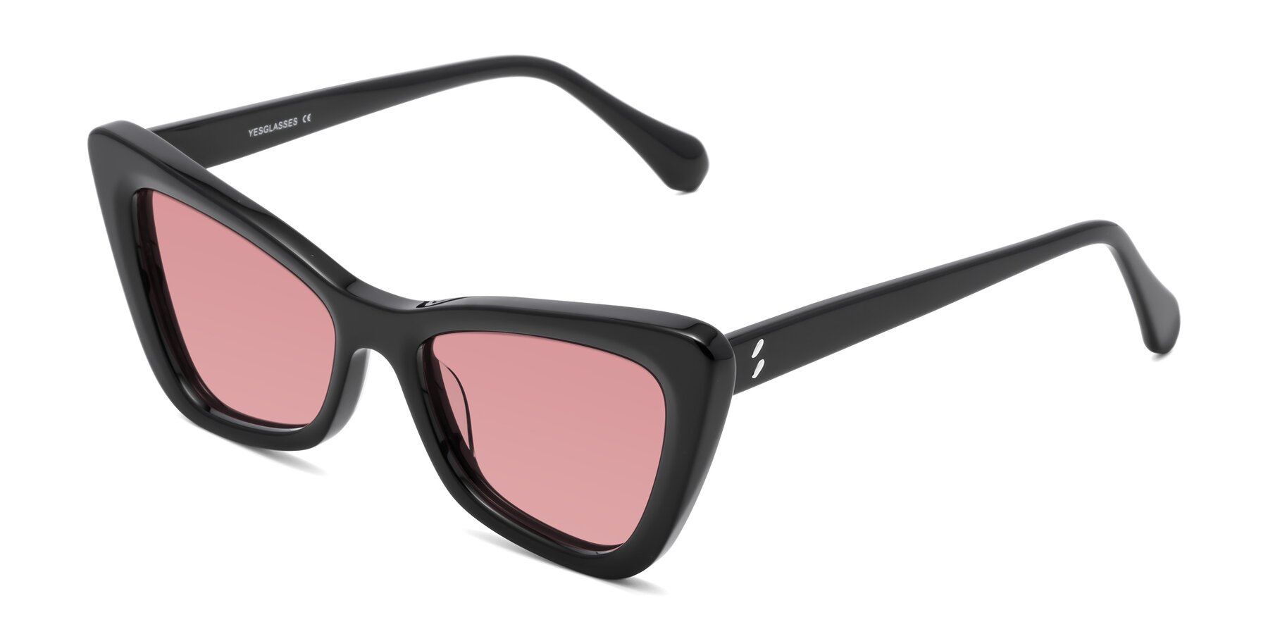 Angle of Rua in Black with Medium Garnet Tinted Lenses