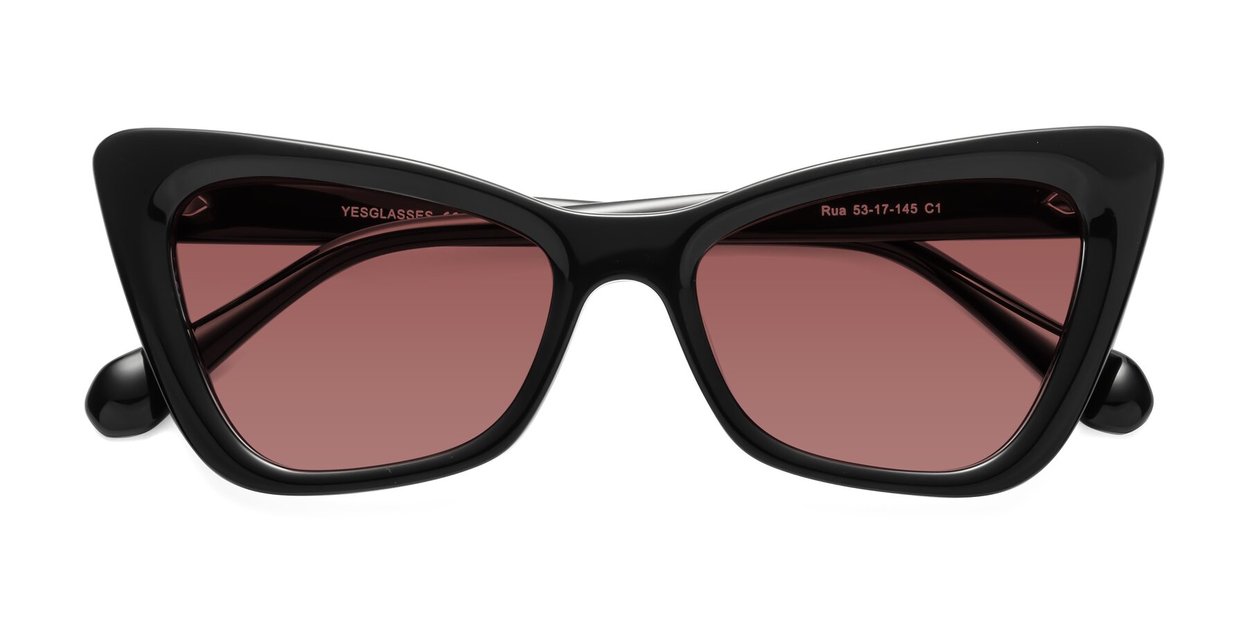 Folded Front of Rua in Black with Garnet Tinted Lenses