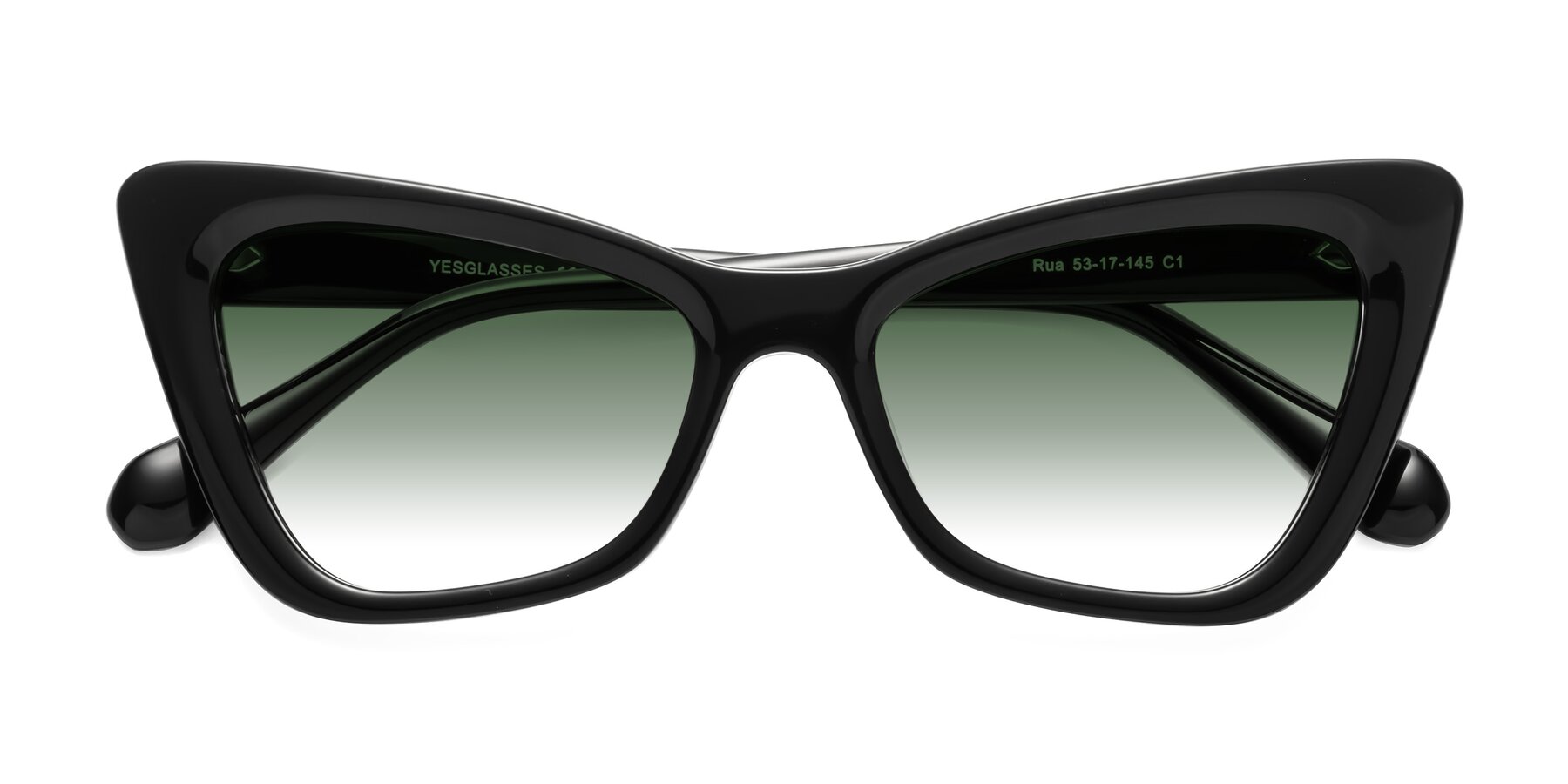 Folded Front of Rua in Black with Green Gradient Lenses
