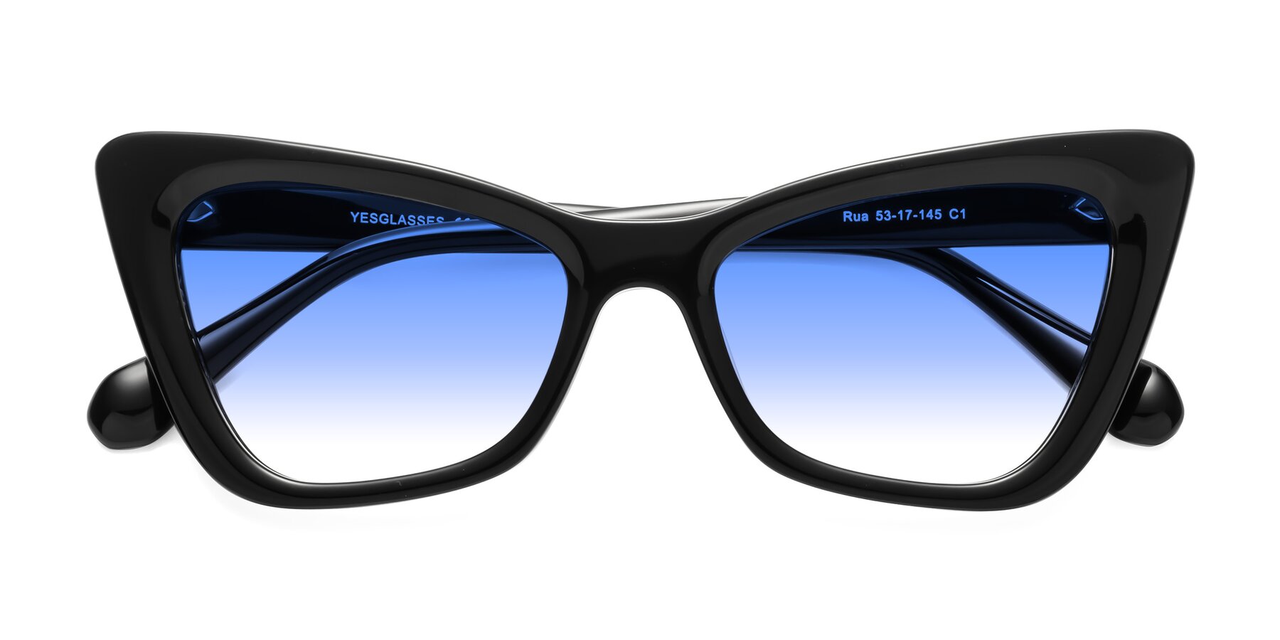 Folded Front of Rua in Black with Blue Gradient Lenses