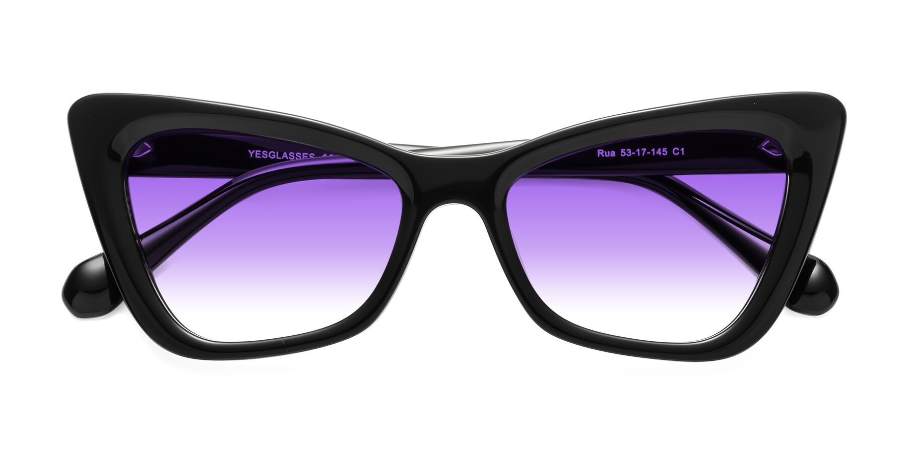 Folded Front of Rua in Black with Purple Gradient Lenses