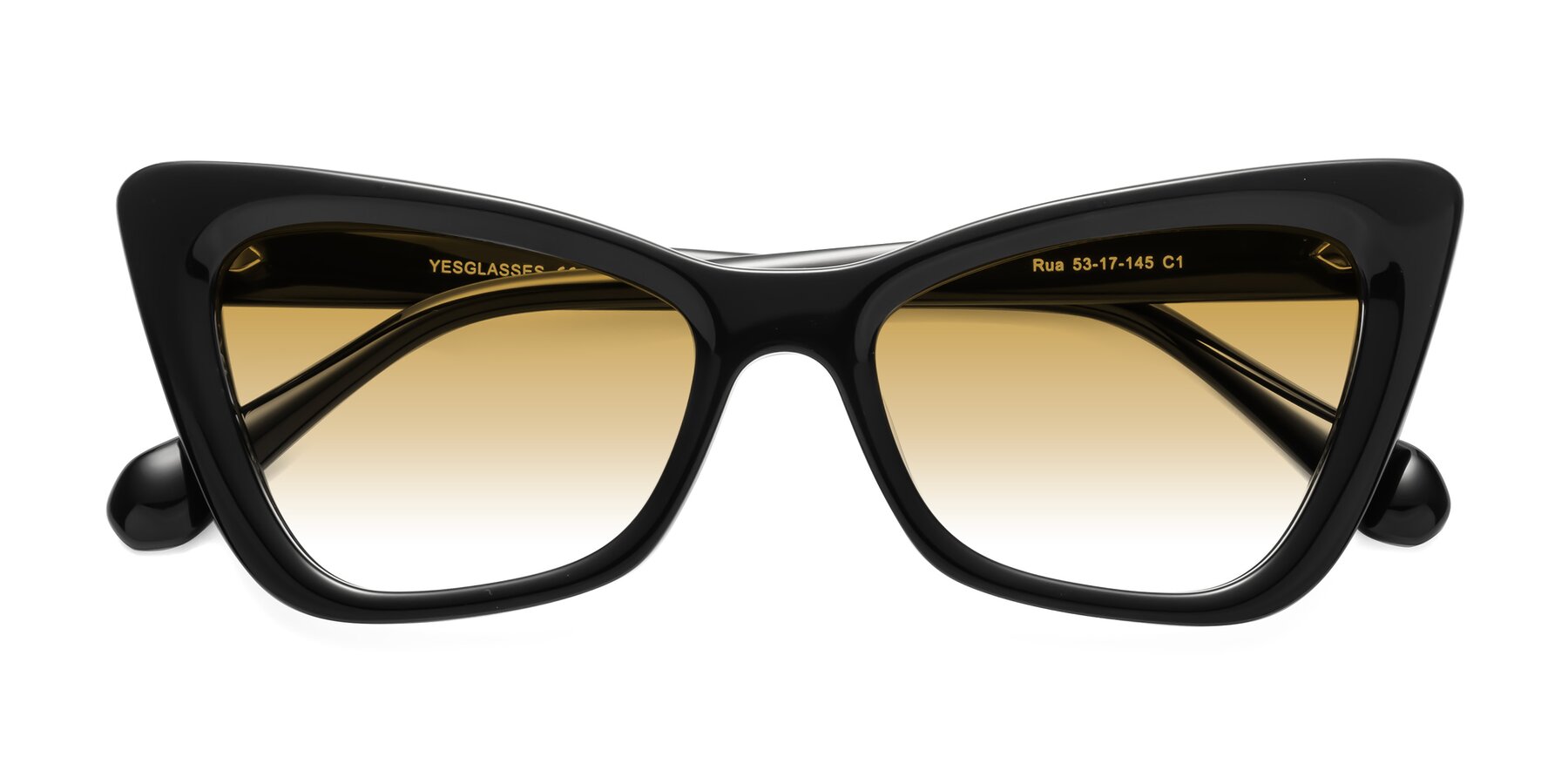 Folded Front of Rua in Black with Champagne Gradient Lenses