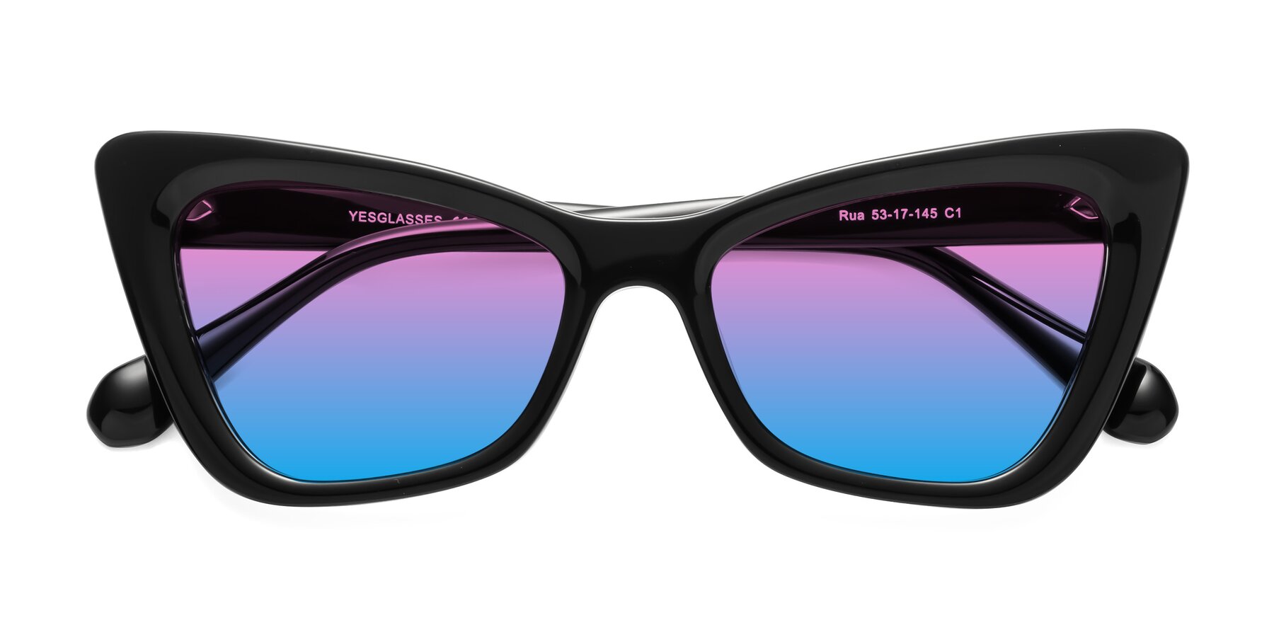 Folded Front of Rua in Black with Pink / Blue Gradient Lenses