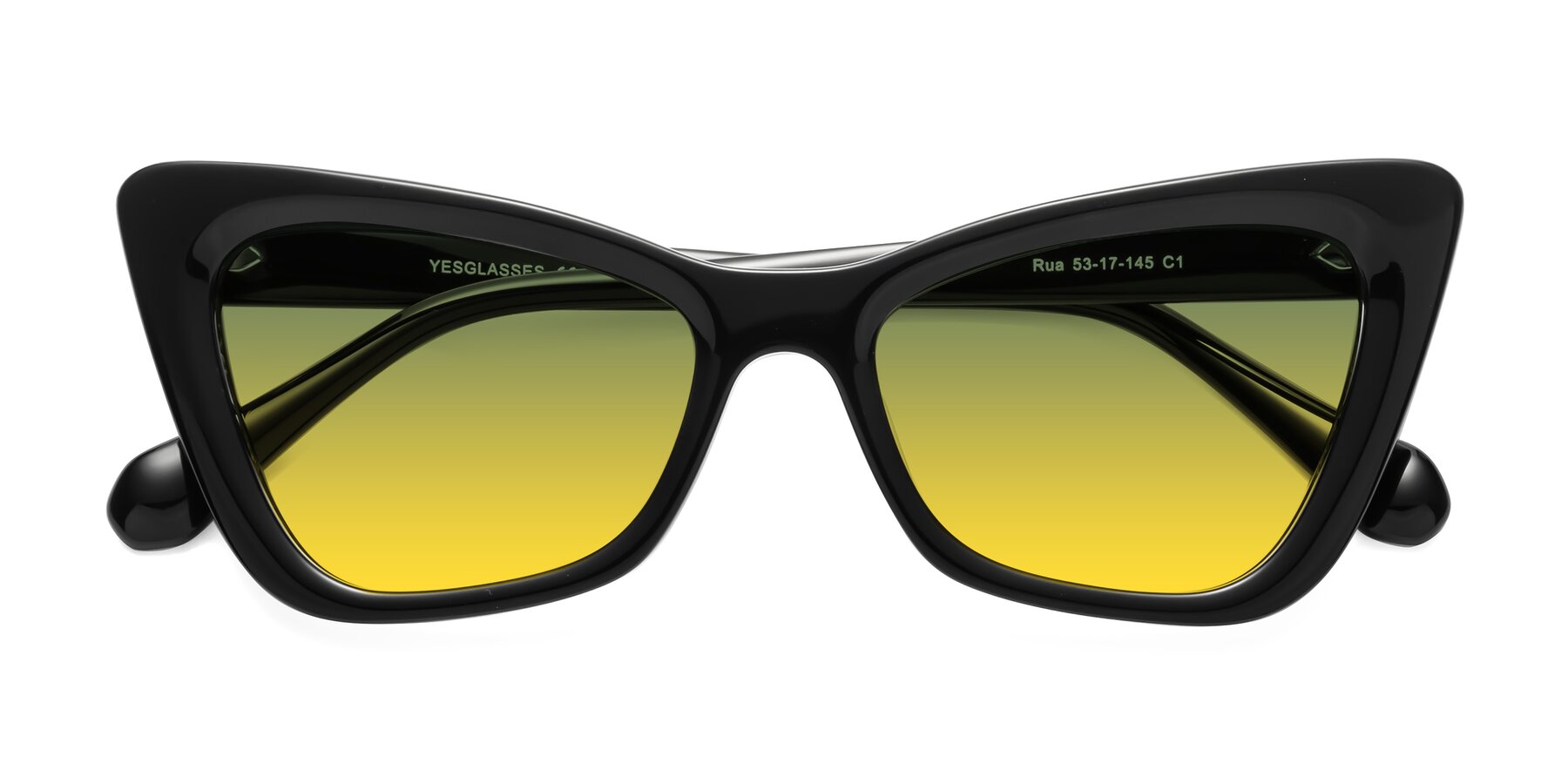 Folded Front of Rua in Black with Green / Yellow Gradient Lenses
