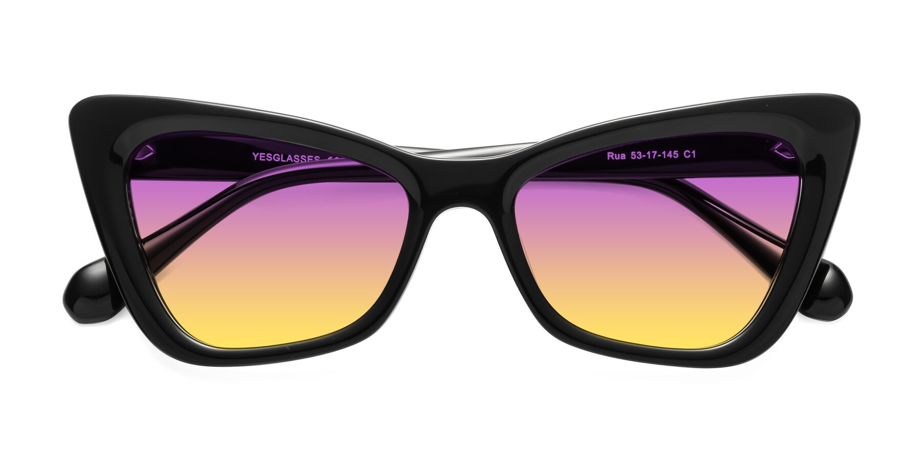 Folded Front of Rua in Black with Purple / Yellow Gradient Lenses