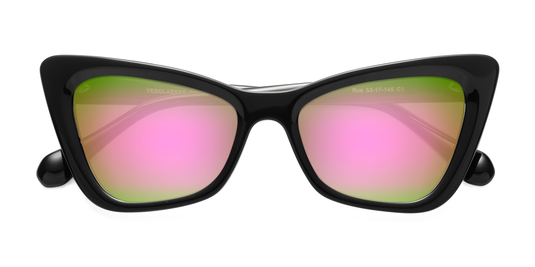 Folded Front of Rua in Black with Pink Mirrored Lenses