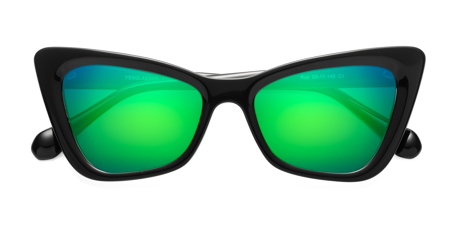 Folded Front of Rua in Black with Green Mirrored Lenses