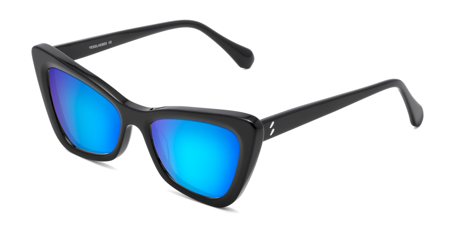 Angle of Rua in Black with Blue Mirrored Lenses