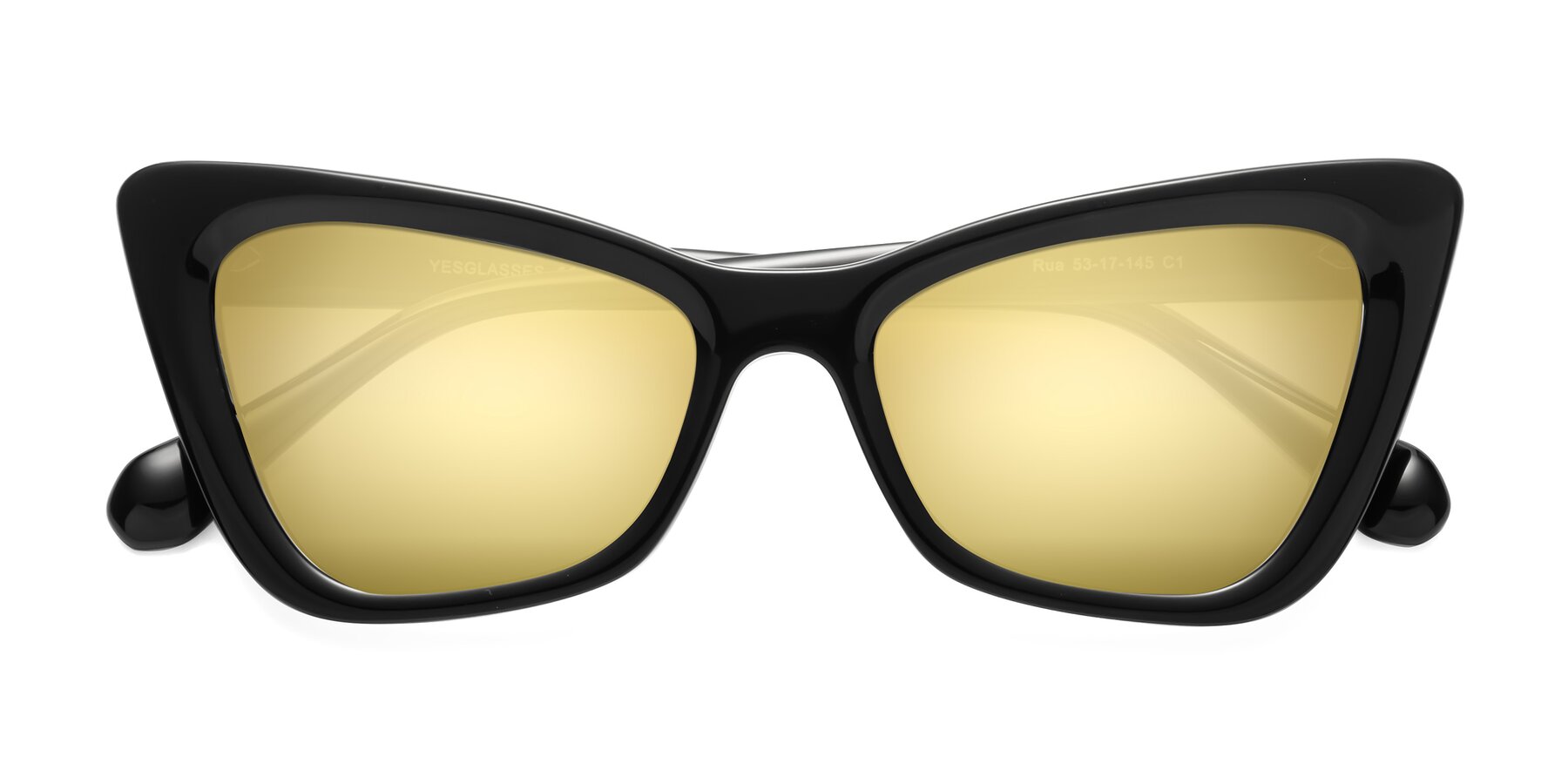 Folded Front of Rua in Black with Gold Mirrored Lenses