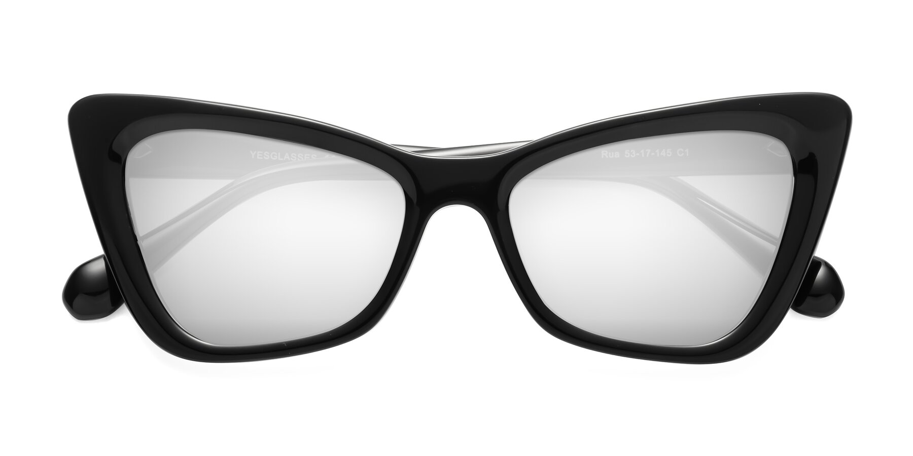 Folded Front of Rua in Black with Silver Mirrored Lenses