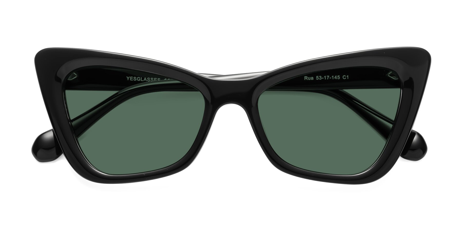 Folded Front of Rua in Black with Green Polarized Lenses