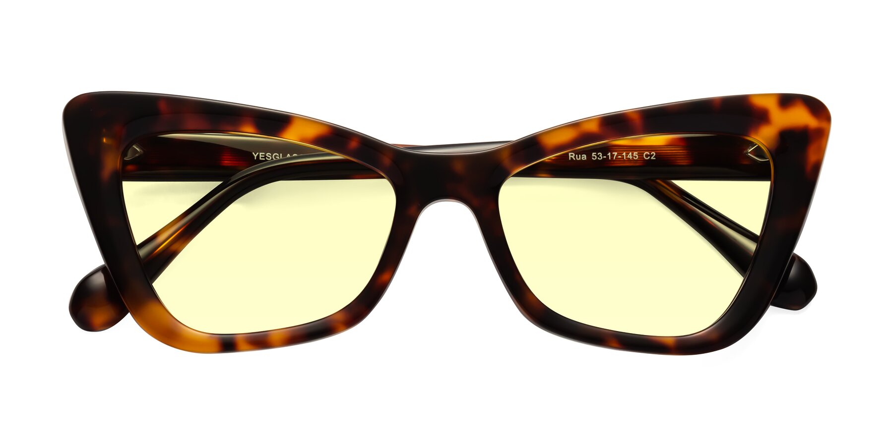 Folded Front of Rua in Tortoise with Light Yellow Tinted Lenses