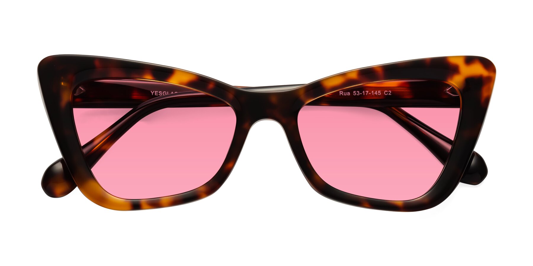 Folded Front of Rua in Tortoise with Pink Tinted Lenses