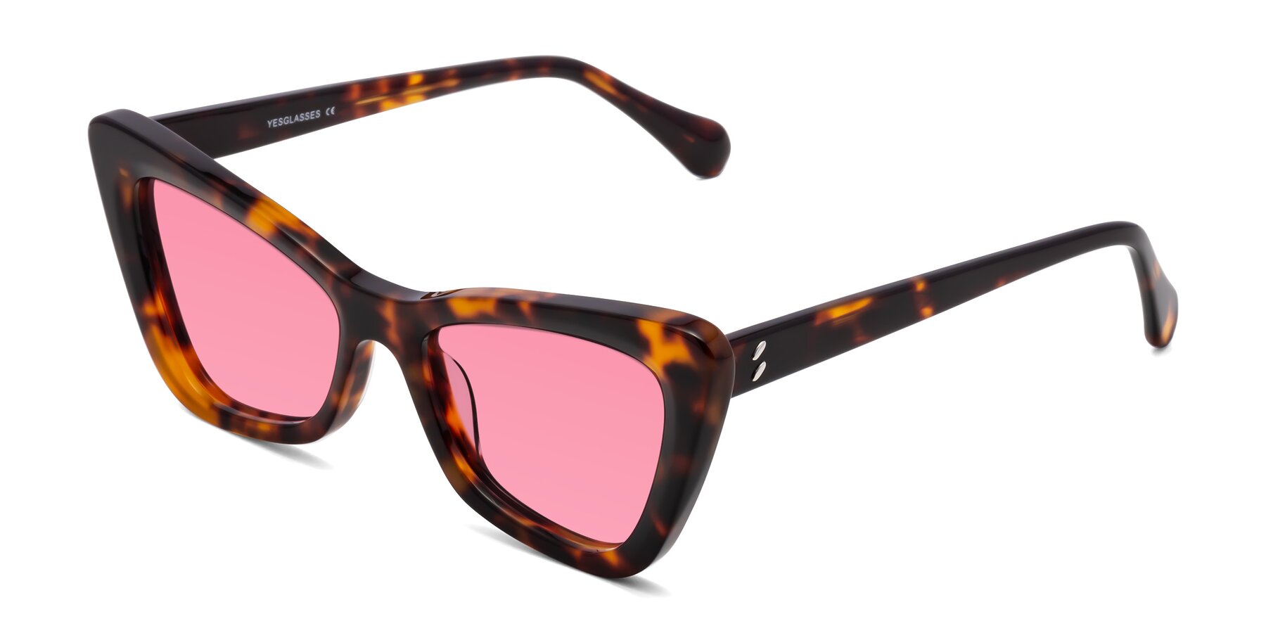 Angle of Rua in Tortoise with Pink Tinted Lenses