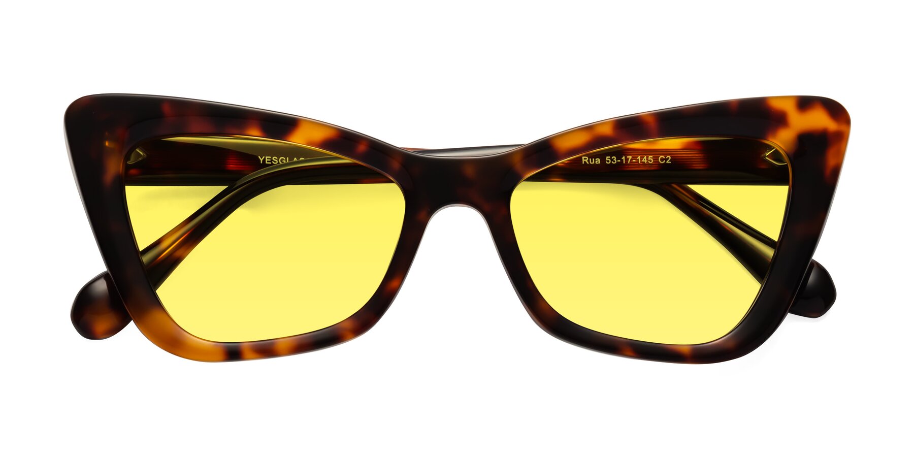 Folded Front of Rua in Tortoise with Medium Yellow Tinted Lenses