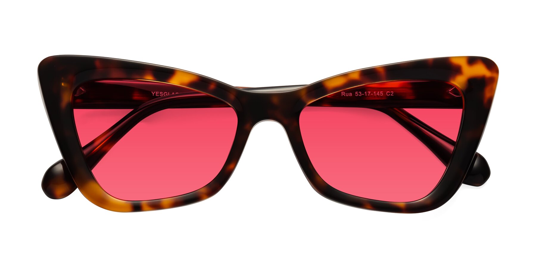 Folded Front of Rua in Tortoise with Red Tinted Lenses