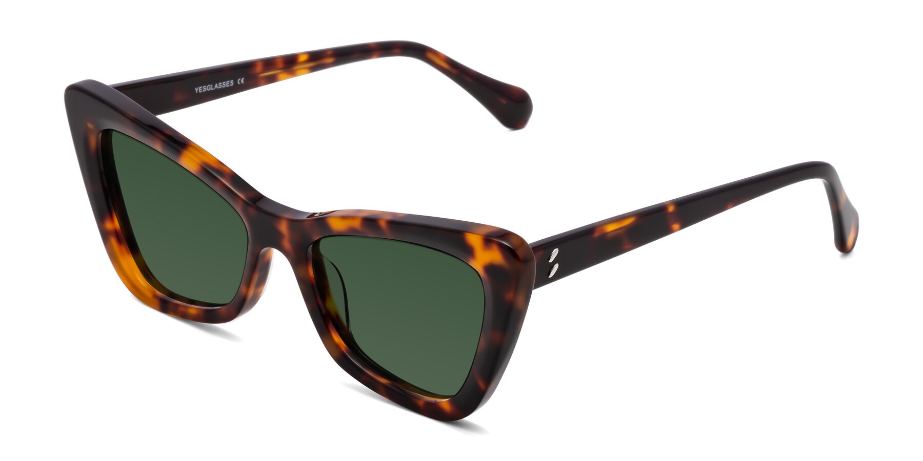 Angle of Rua in Tortoise with Green Tinted Lenses