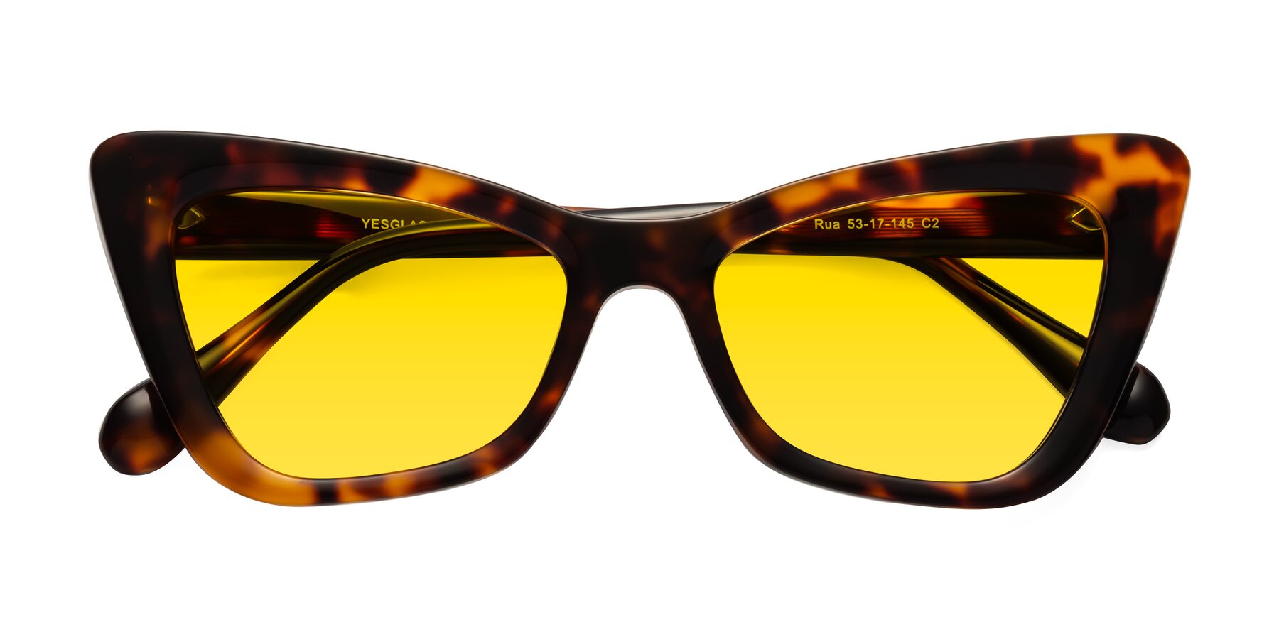 Folded Front of Rua in Tortoise with Yellow Tinted Lenses