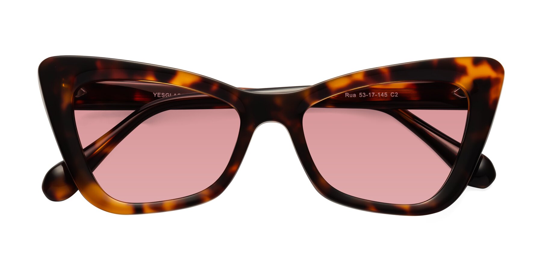 Folded Front of Rua in Tortoise with Medium Garnet Tinted Lenses