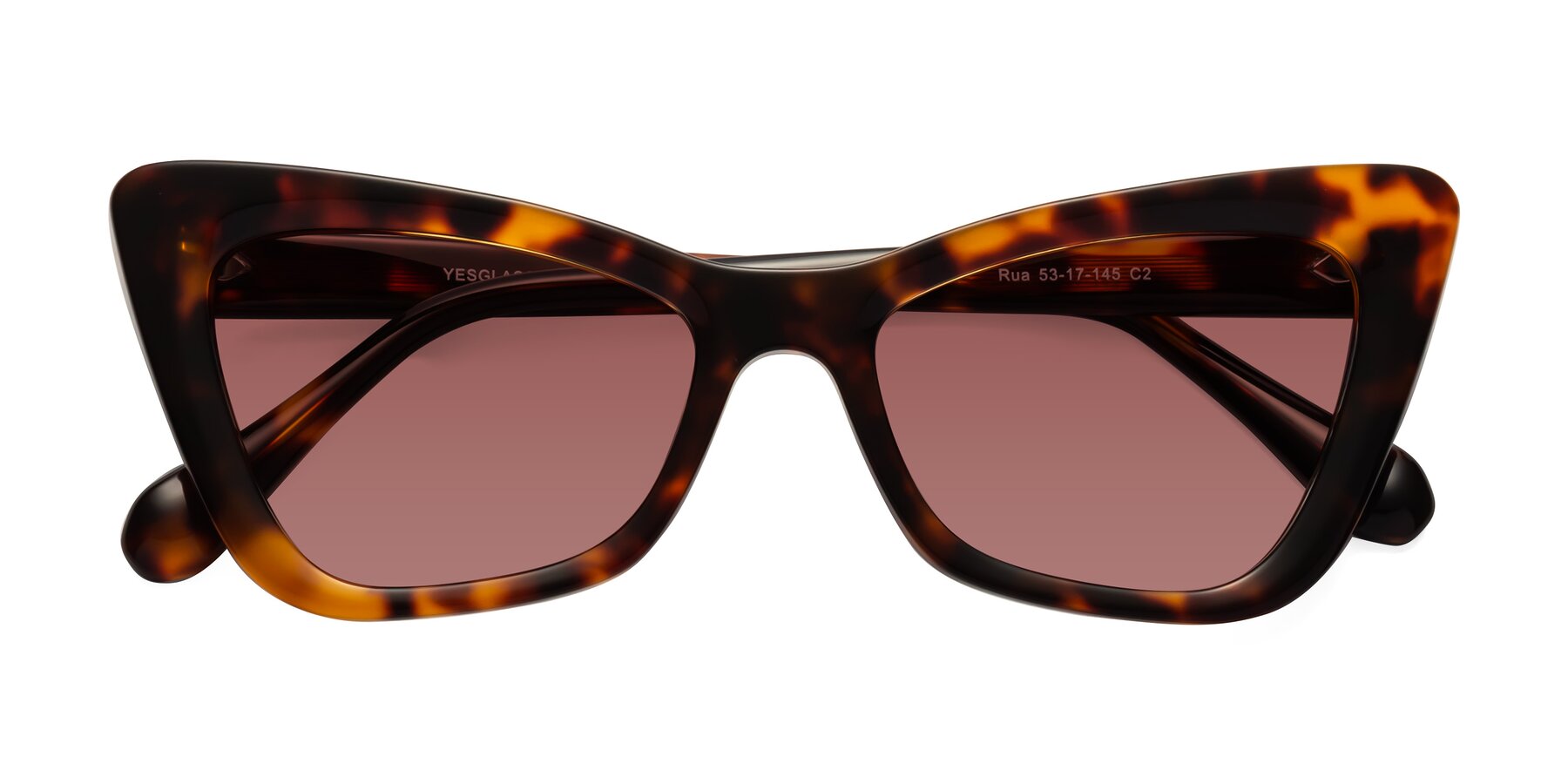 Folded Front of Rua in Tortoise with Garnet Tinted Lenses