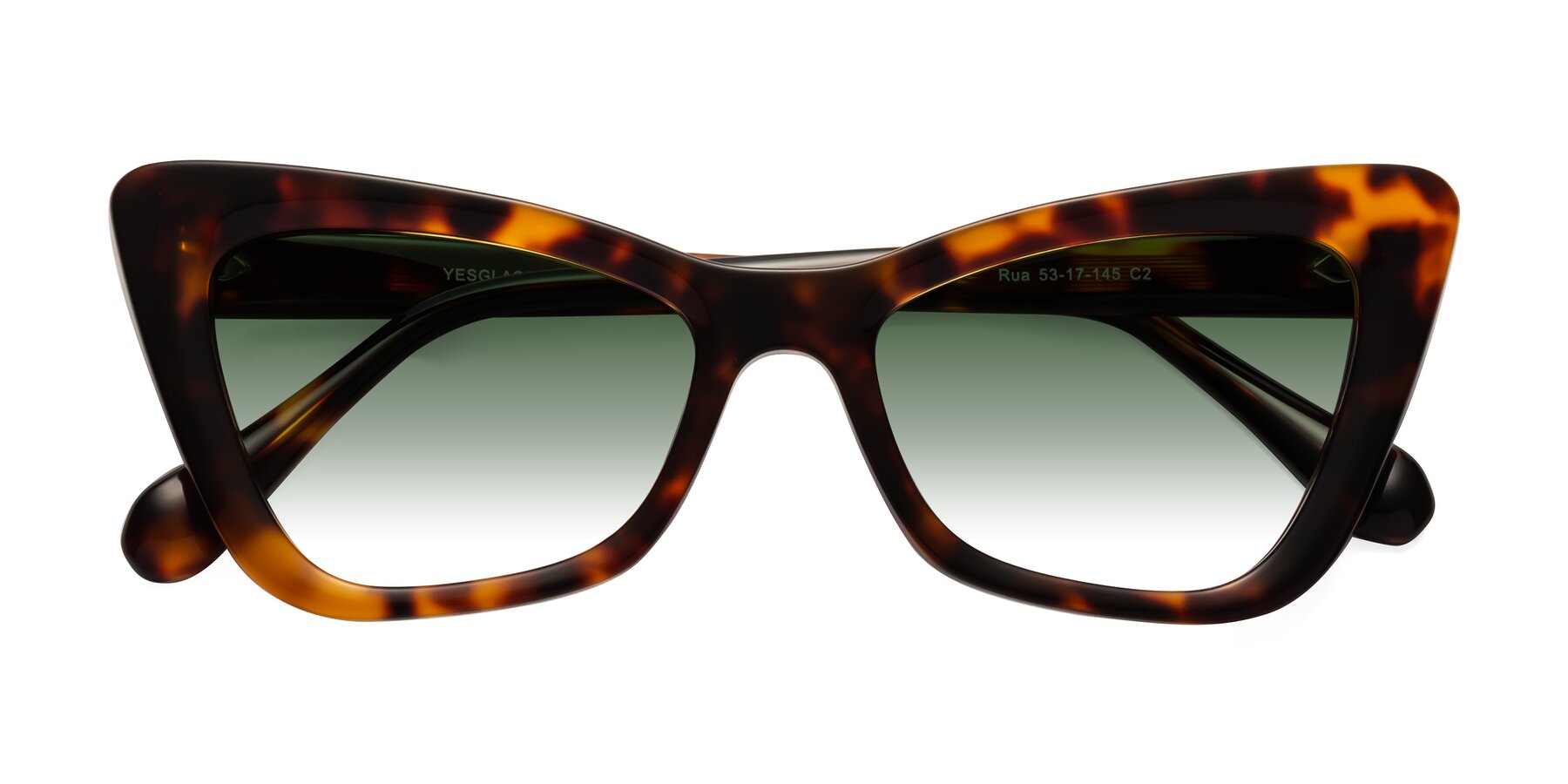 Folded Front of Rua in Tortoise with Green Gradient Lenses