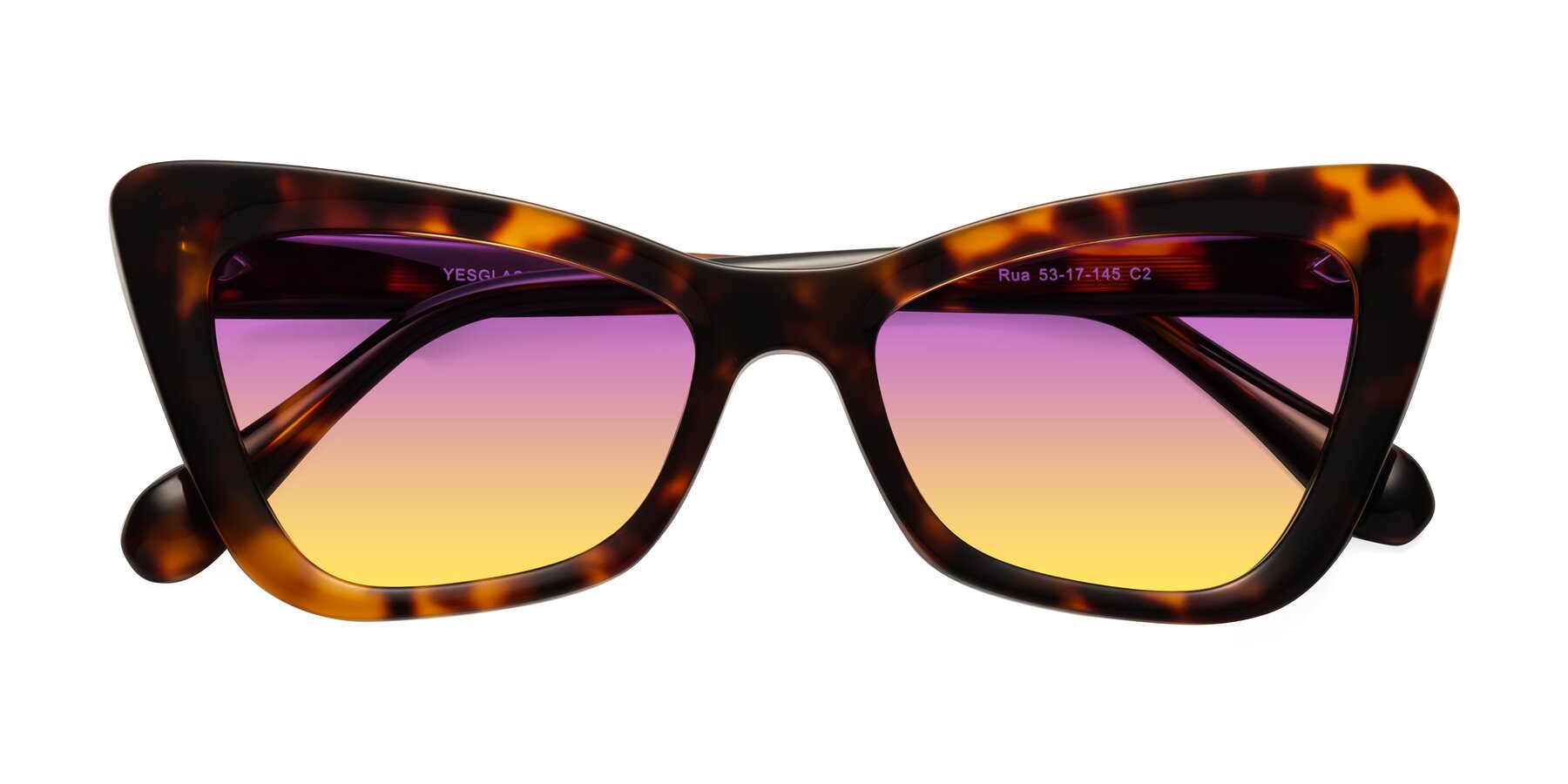 Folded Front of Rua in Tortoise with Purple / Yellow Gradient Lenses
