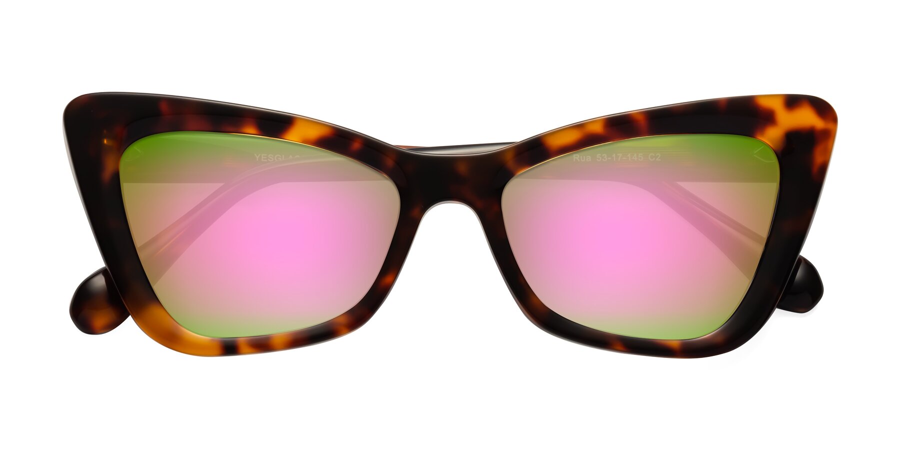 Folded Front of Rua in Tortoise with Pink Mirrored Lenses