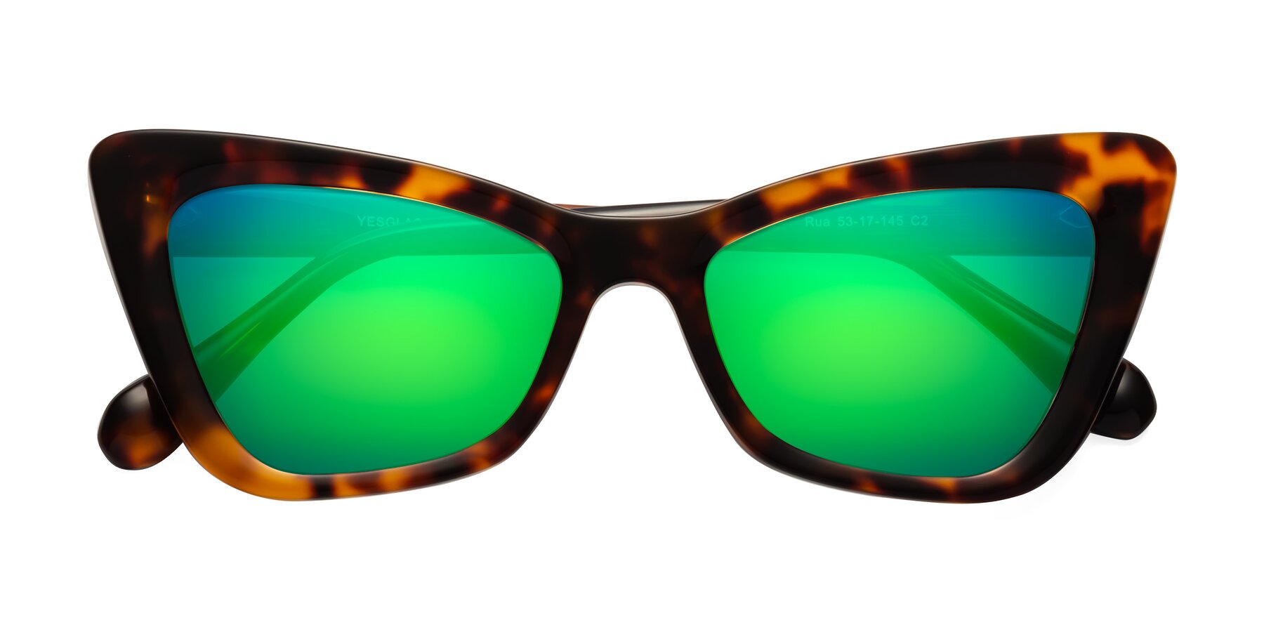 Folded Front of Rua in Tortoise with Green Mirrored Lenses