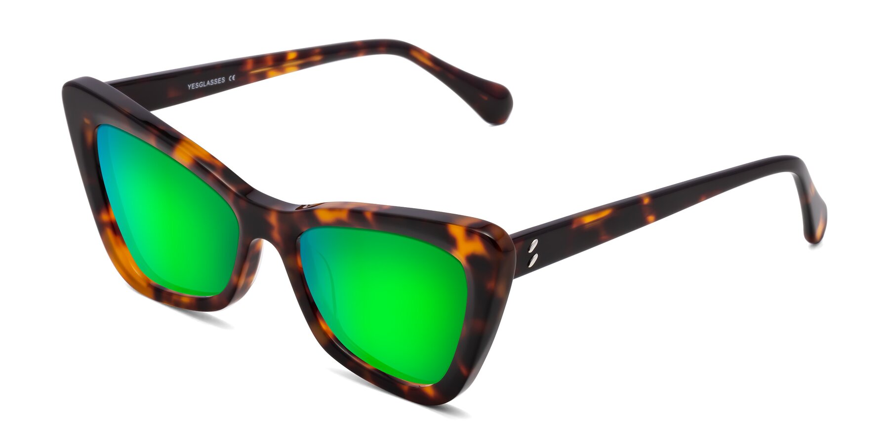 Angle of Rua in Tortoise with Green Mirrored Lenses