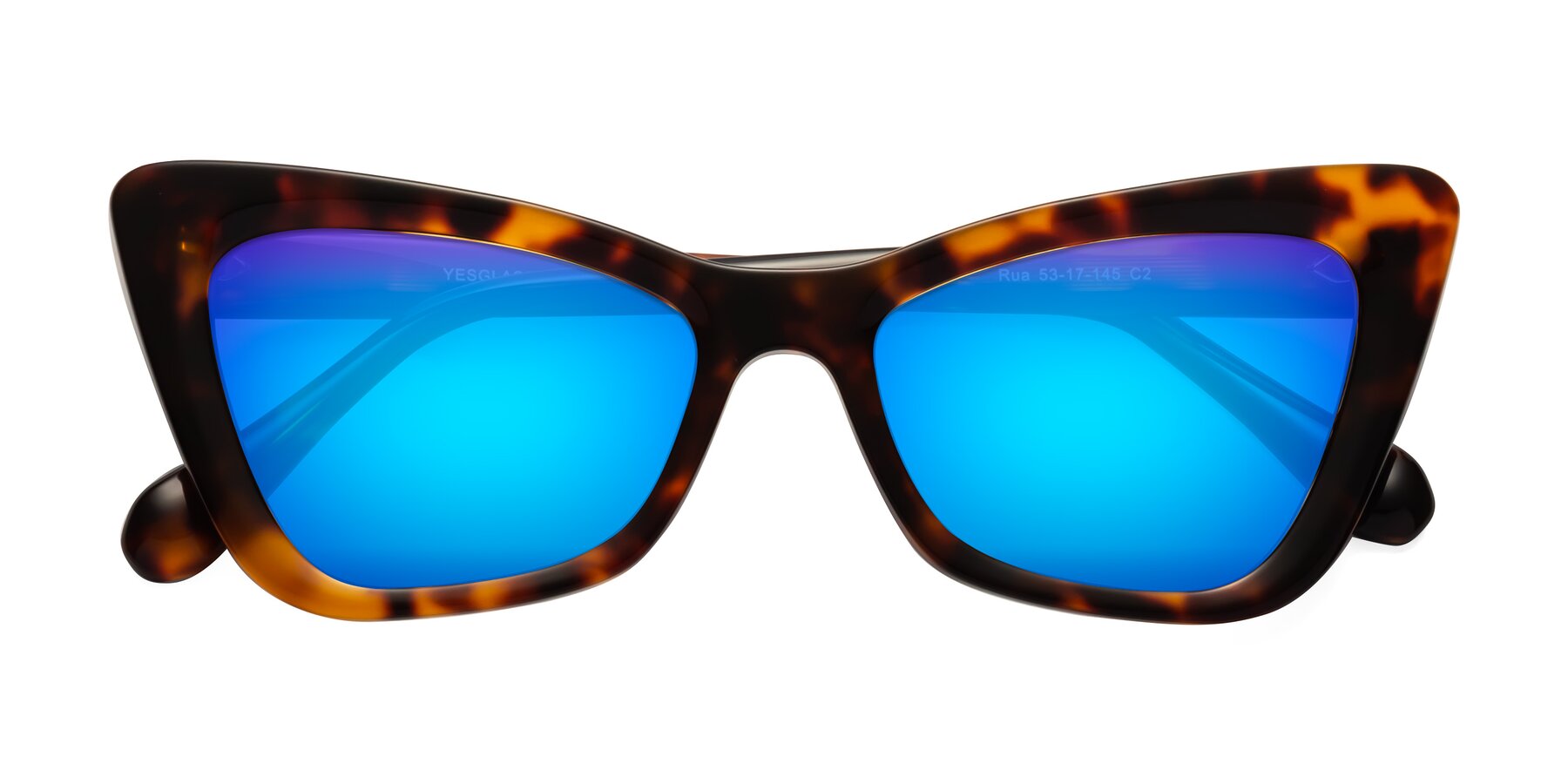Folded Front of Rua in Tortoise with Blue Mirrored Lenses