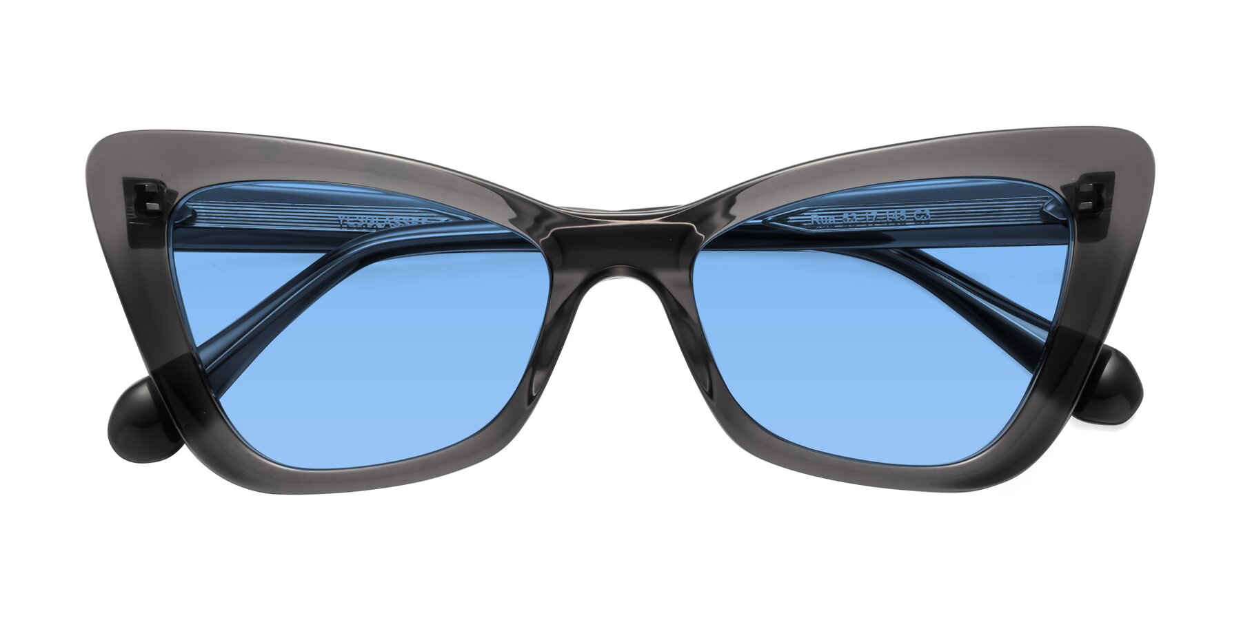 Folded Front of Rua in Gray with Medium Blue Tinted Lenses
