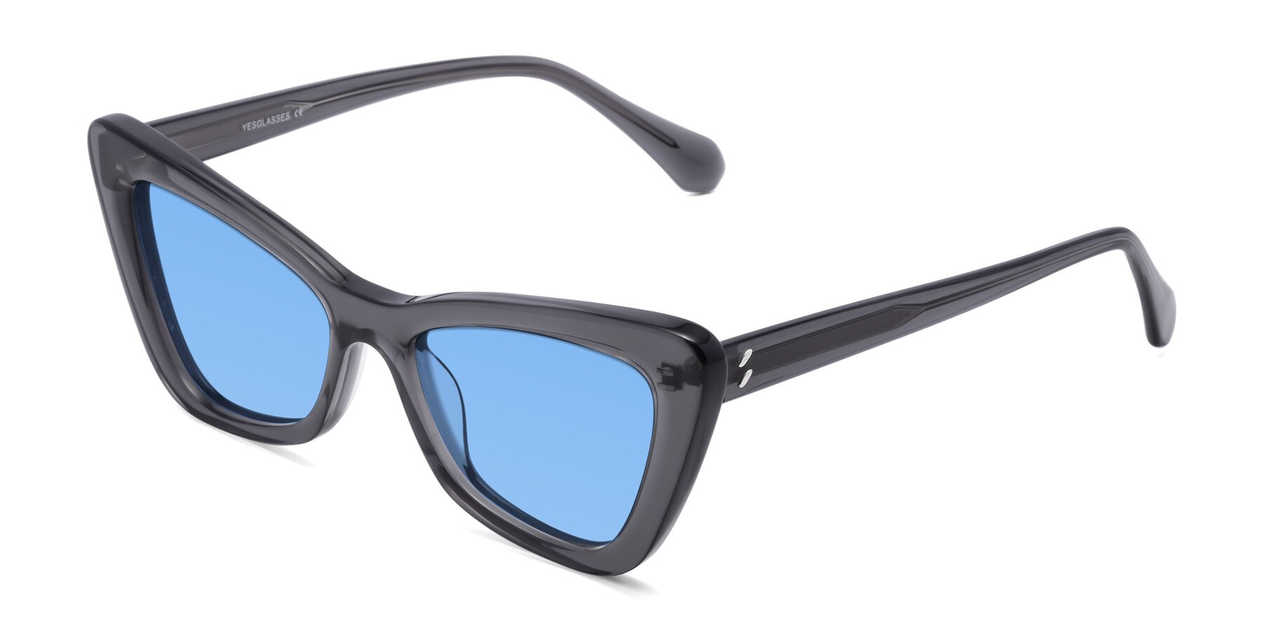 Angle of Rua in Gray with Medium Blue Tinted Lenses