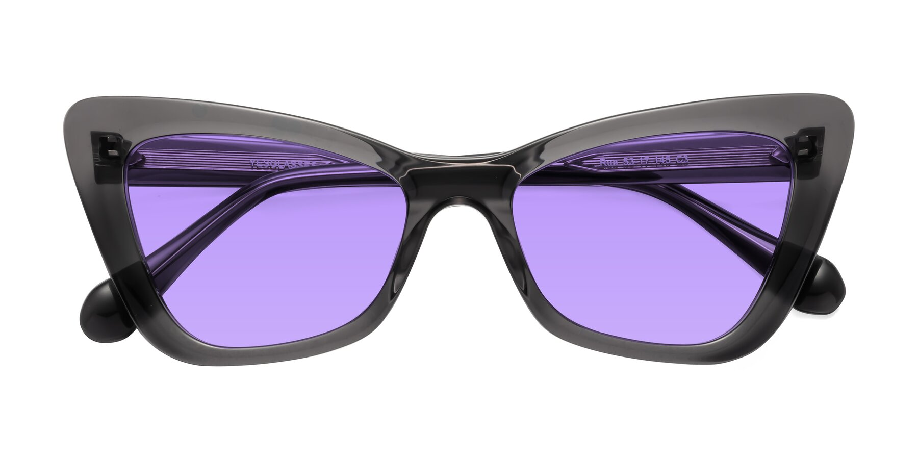 Folded Front of Rua in Gray with Medium Purple Tinted Lenses