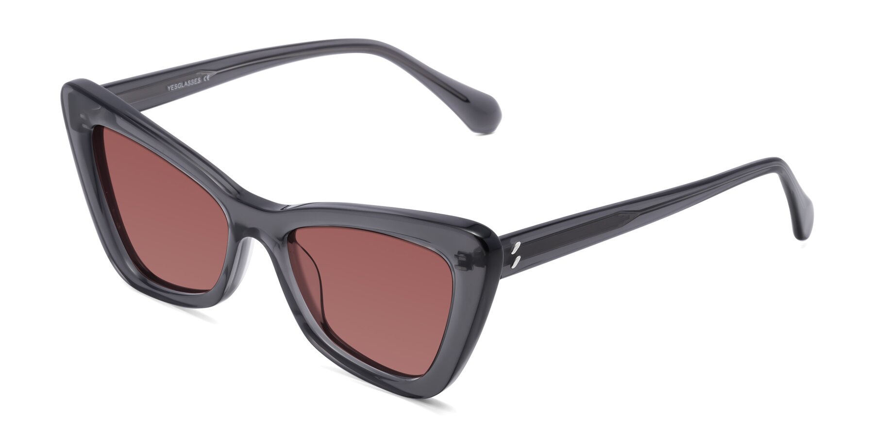 Angle of Rua in Gray with Garnet Tinted Lenses