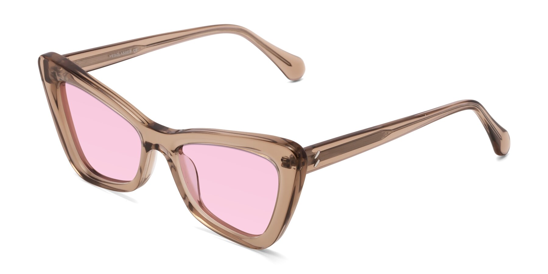 Angle of Rua in Caramel with Light Pink Tinted Lenses