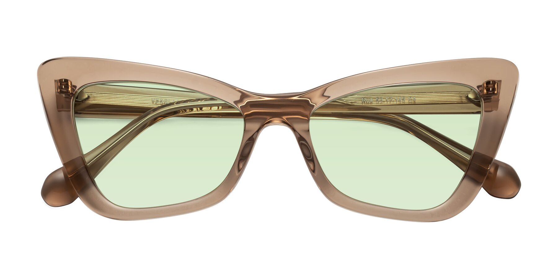 Folded Front of Rua in Caramel with Light Green Tinted Lenses