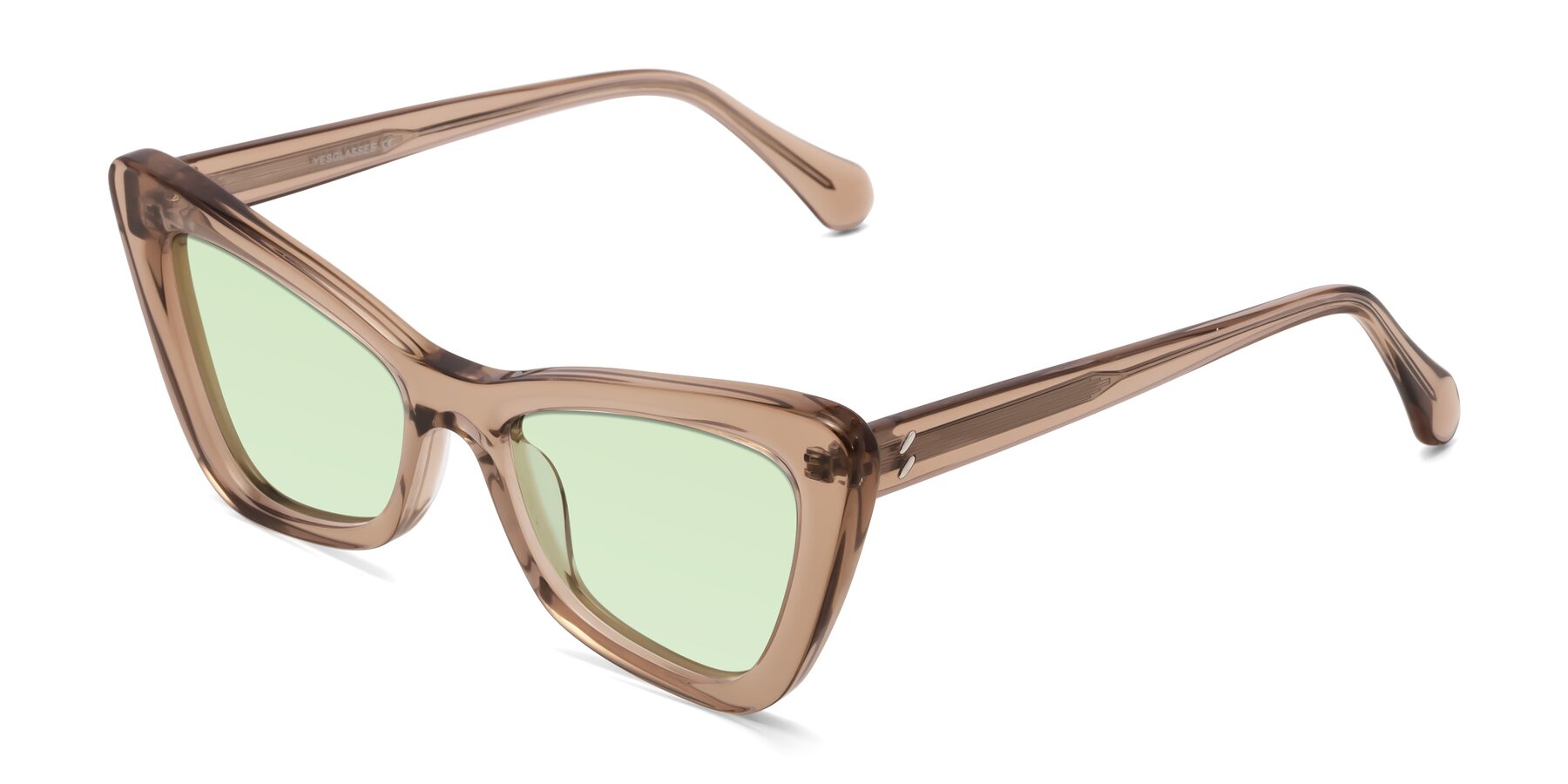 Angle of Rua in Caramel with Light Green Tinted Lenses