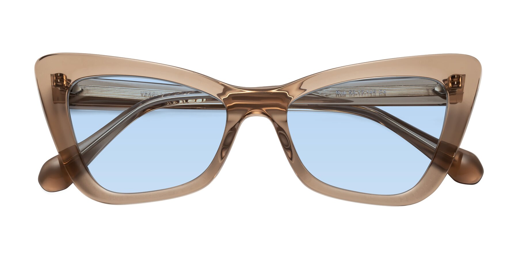 Folded Front of Rua in Caramel with Light Blue Tinted Lenses