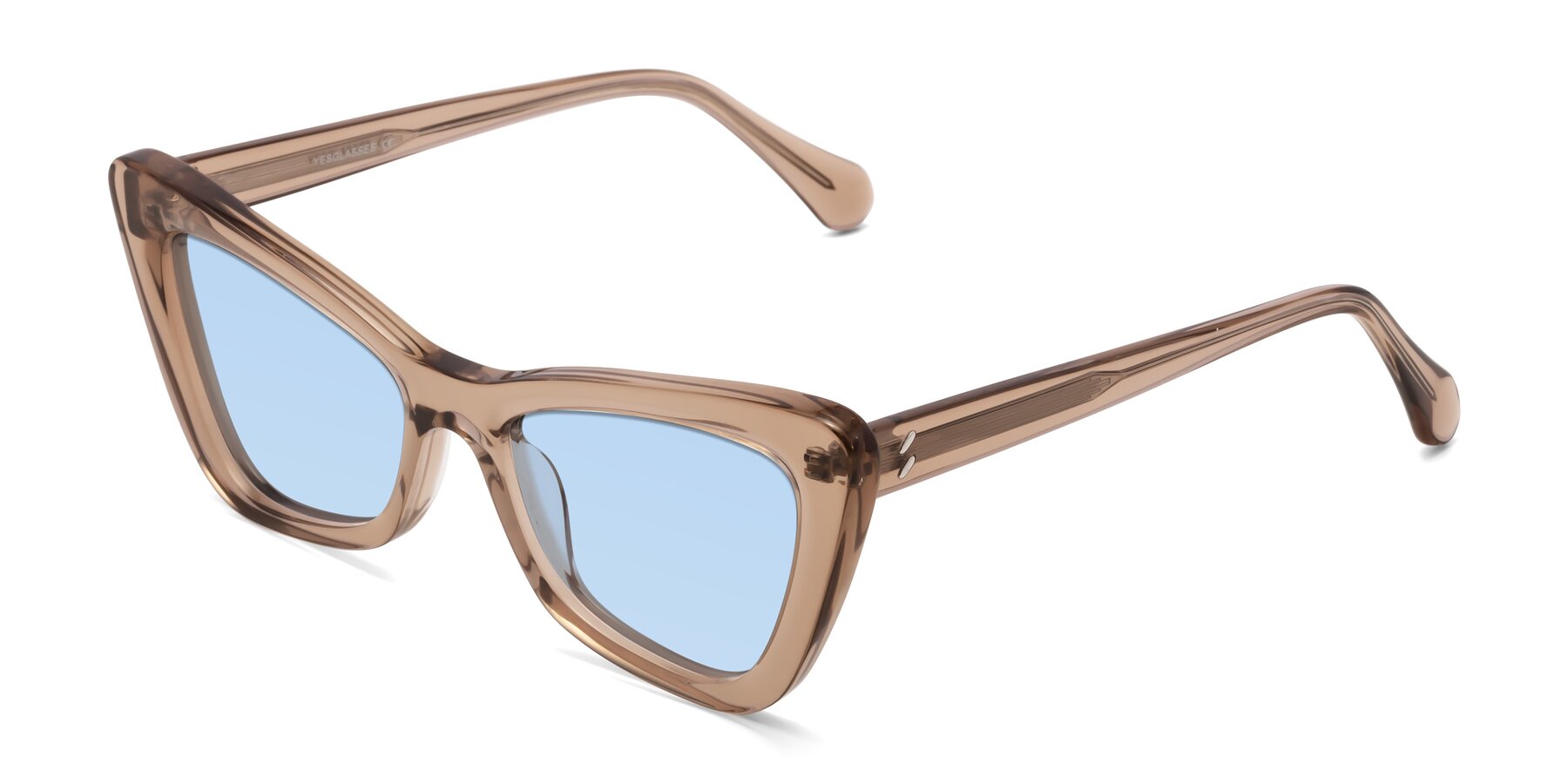 Angle of Rua in Caramel with Light Blue Tinted Lenses