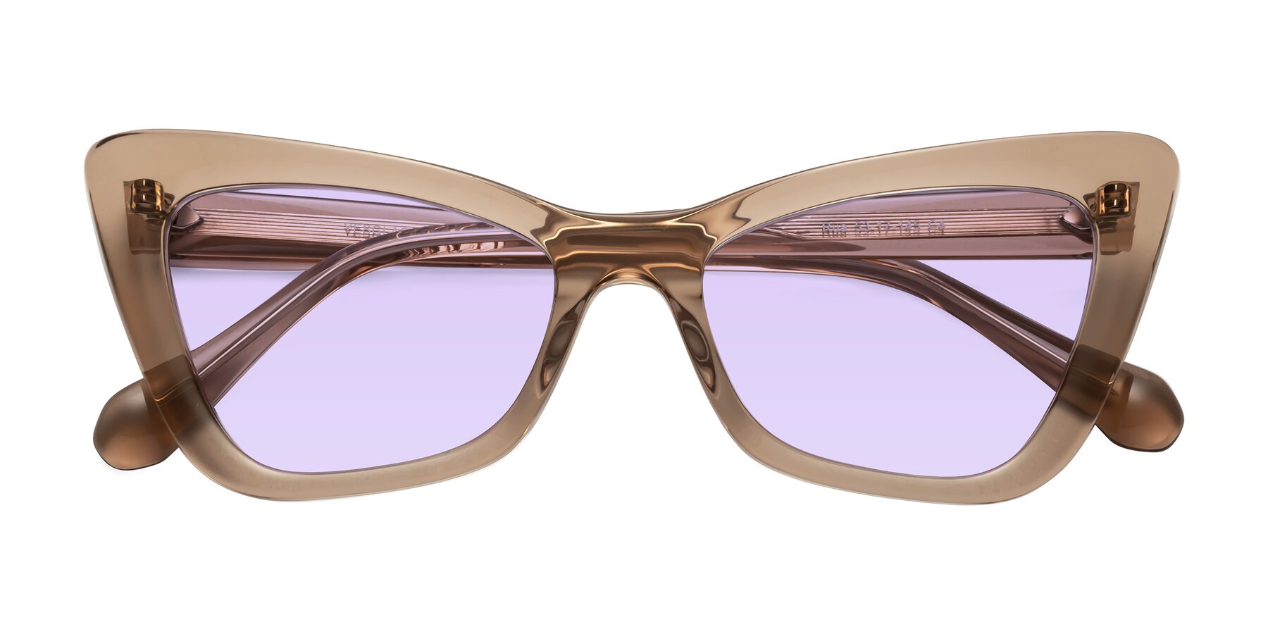Folded Front of Rua in Caramel with Light Purple Tinted Lenses