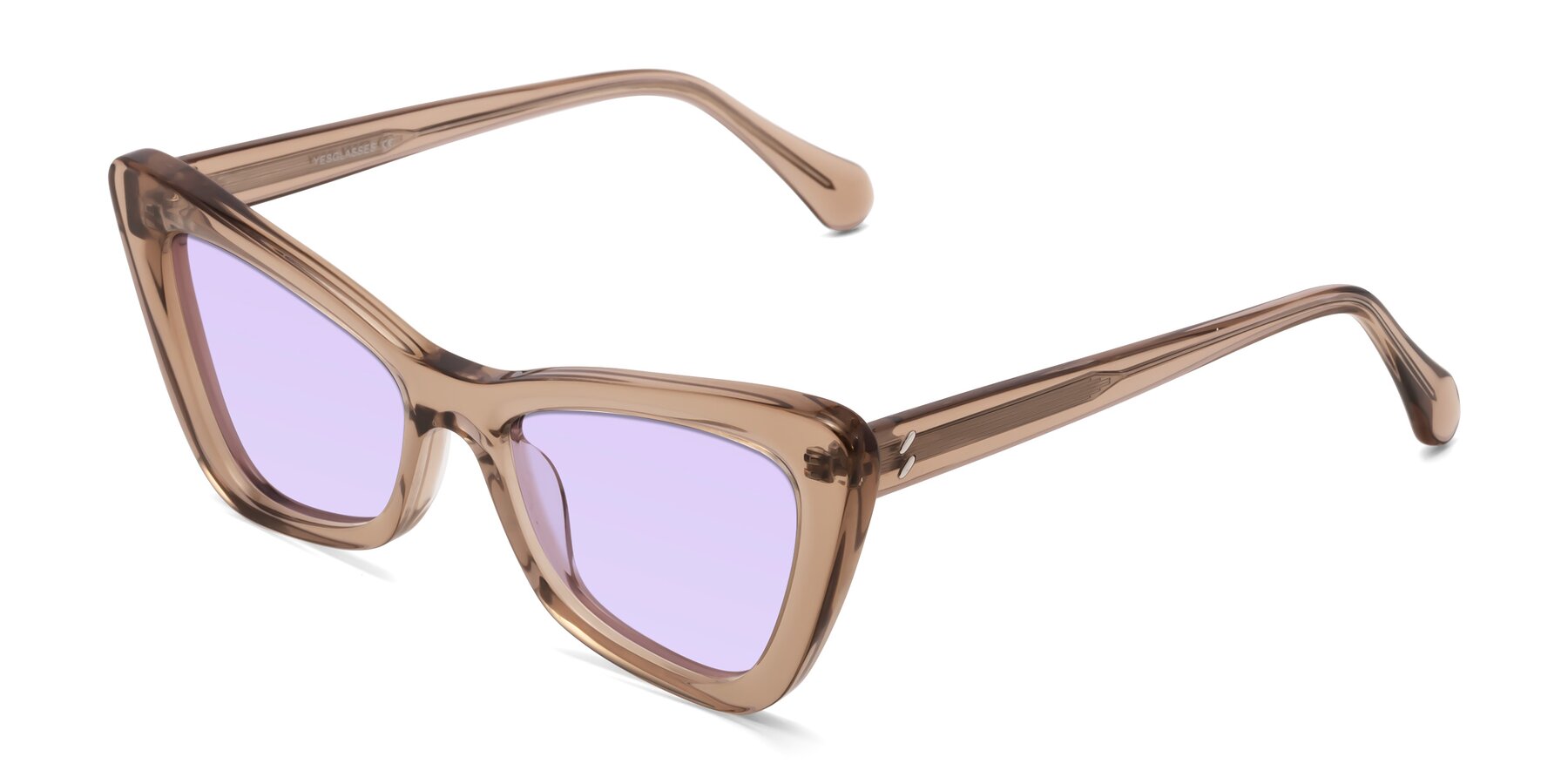 Angle of Rua in Caramel with Light Purple Tinted Lenses