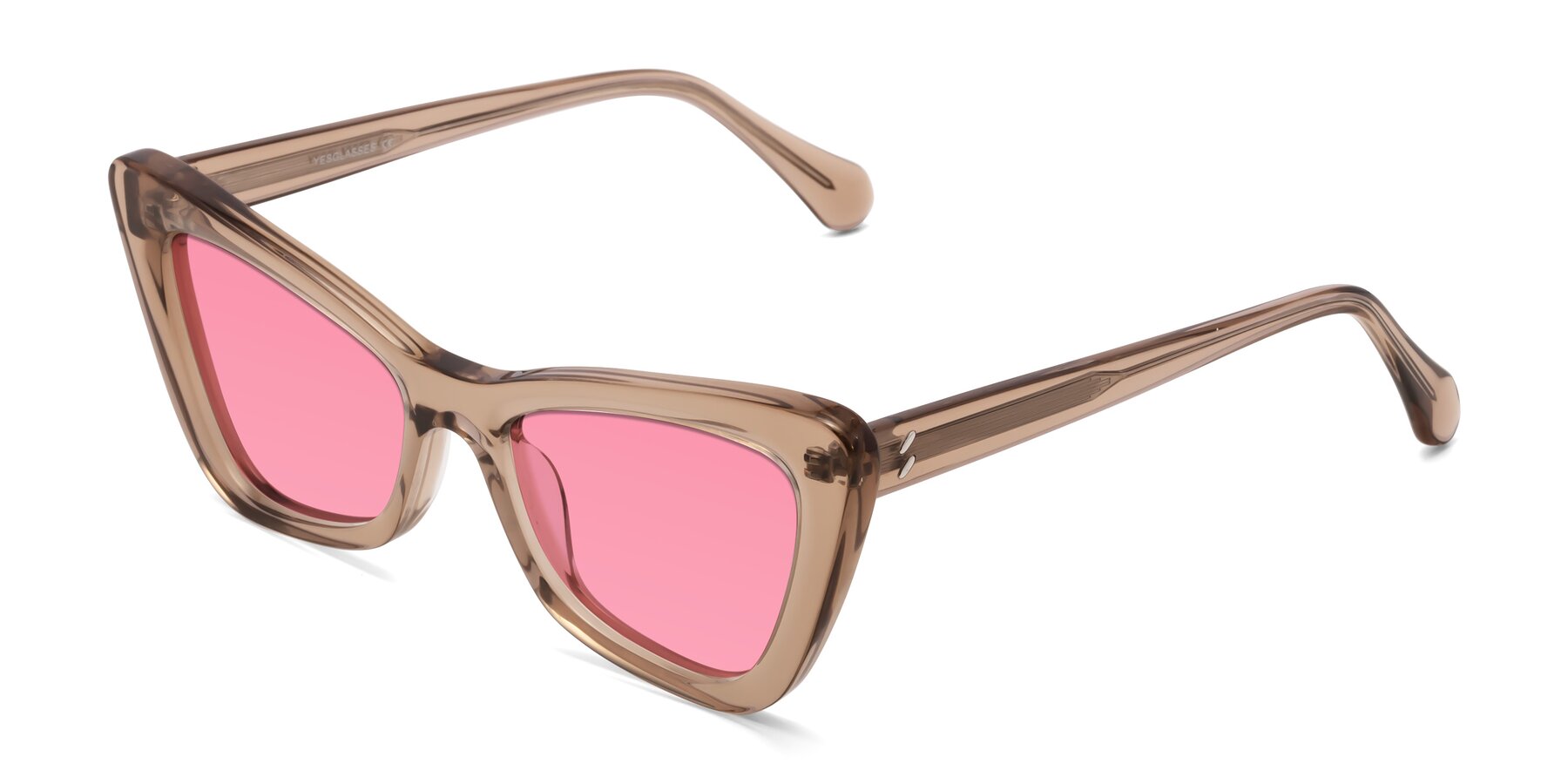 Angle of Rua in Caramel with Pink Tinted Lenses