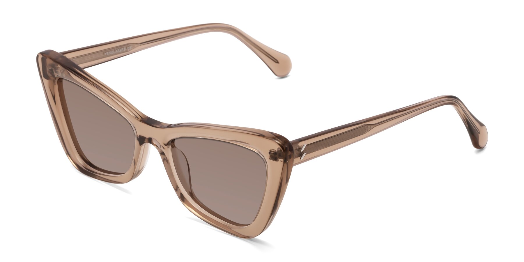 Angle of Rua in Caramel with Medium Brown Tinted Lenses
