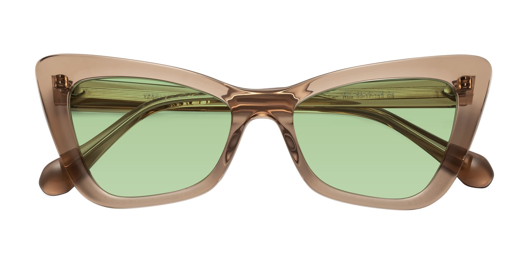 Folded Front of Rua in Caramel with Medium Green Tinted Lenses