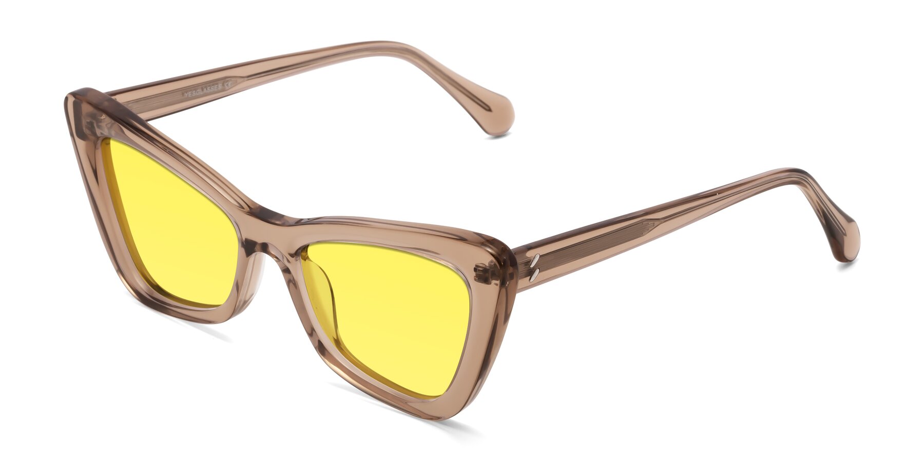 Angle of Rua in Caramel with Medium Yellow Tinted Lenses
