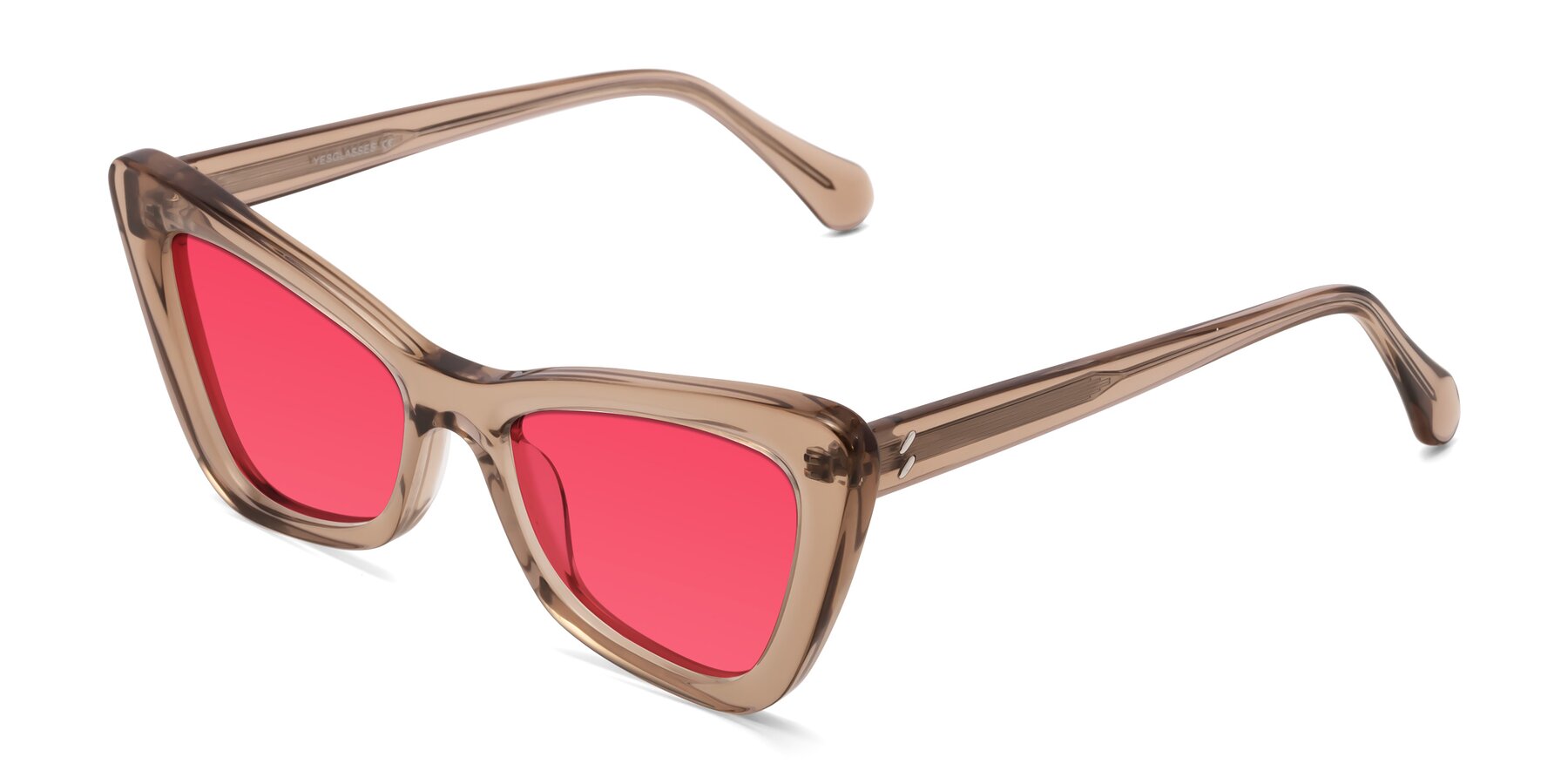 Angle of Rua in Caramel with Red Tinted Lenses